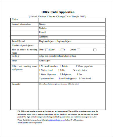 office rental application form