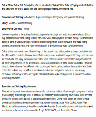 video online editor job description