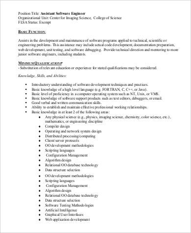 assistant software engineer job description