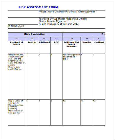 risk assessment in excel sample