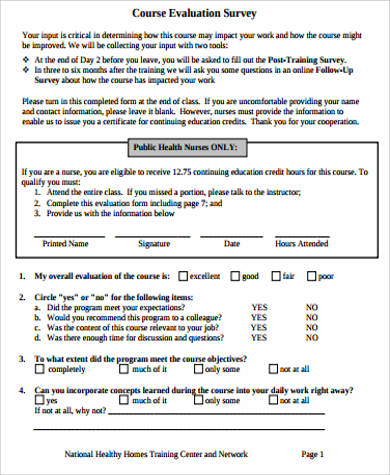 course evaluation survey form