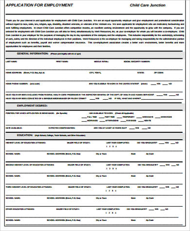 free printable job sample applications Sample  8 in  Application Printable Employment Examples