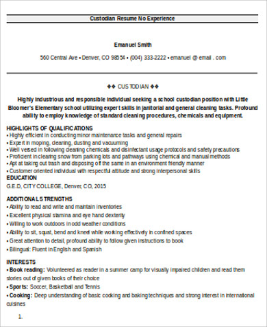 Sample Custodian Resume - 8+ Examples in Word, PDF