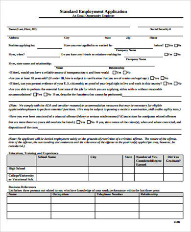 printable standard employment application