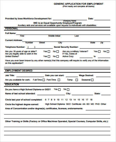 sample for printable employment application 8 Application Examples Printable in   Employment Sample