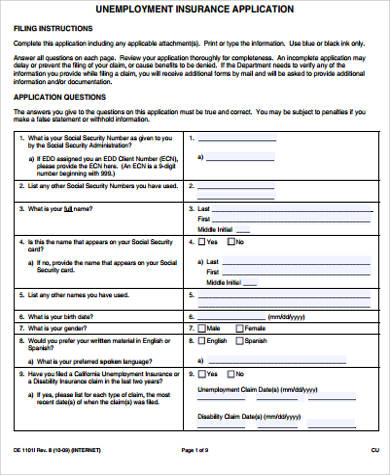 printable unemployment application example