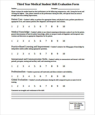 medical student evaluation form