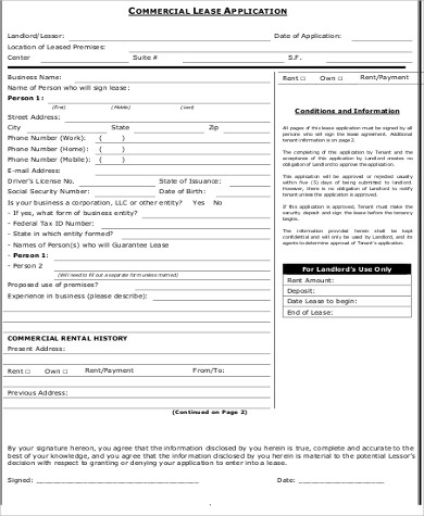 commercial lease application form