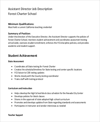 school assistant director job description pdf