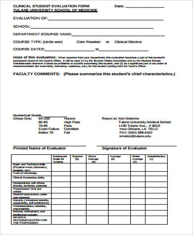 clinical student evaluation form