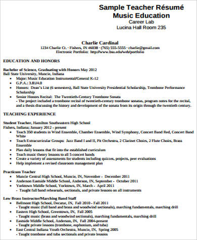 music teacher resume pdf