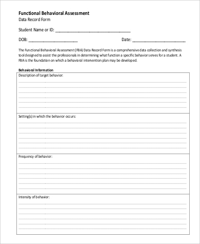 sample functional behavior assessment form