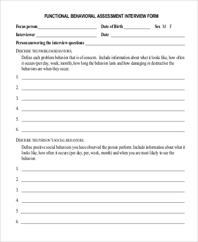 simple functional behavior interview assessment form