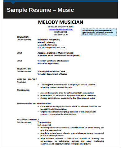 writing a resume for a musician