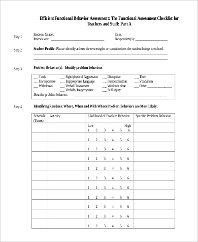 functional behavior assessment checklist form