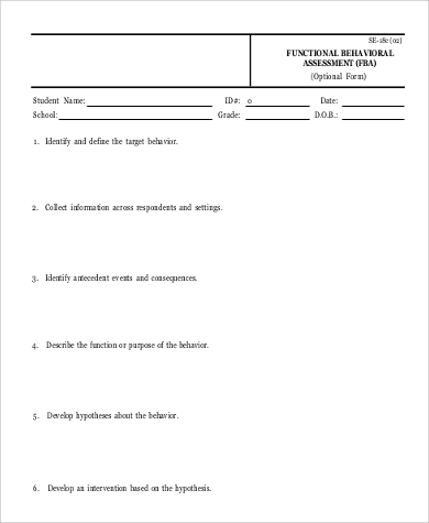 blank functional behavior assessment form