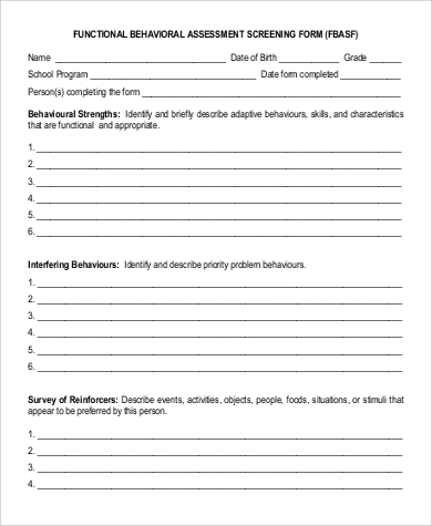 functional behavior assessment screening form
