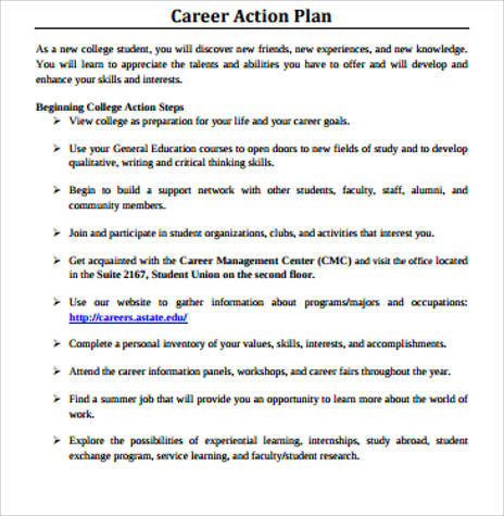 sample professional career action plan