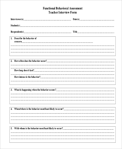 functional behavior assessment teacher interview form