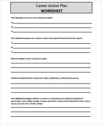 career action plan worksheet