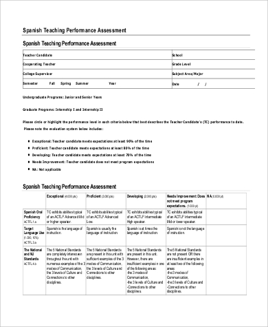 teaching performance assessment form