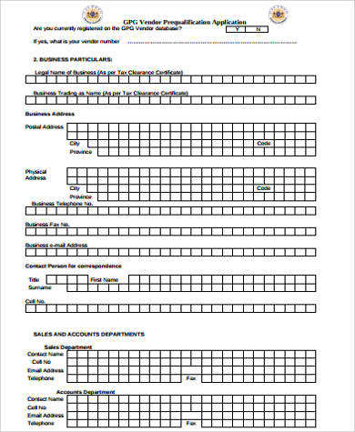 vendor pre qualification application form