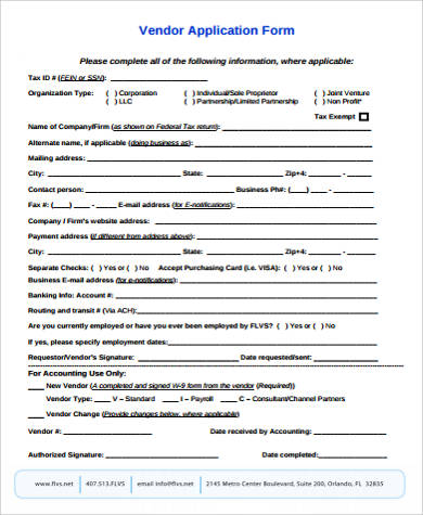 sample vendor application form