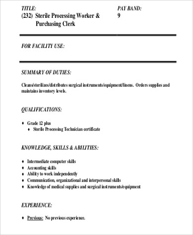Purchasing and inventory clerk job description