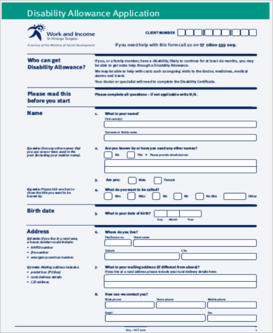 disability benefits application form pdf