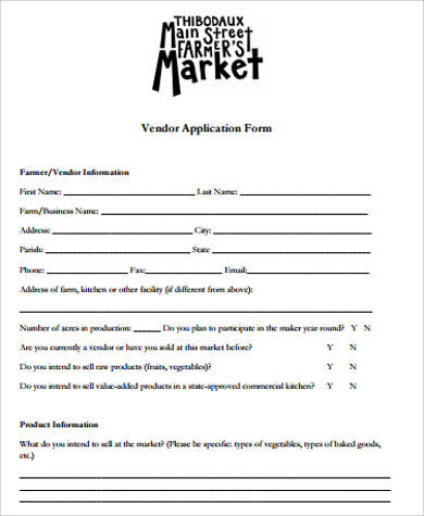 vendor application form market sample forms word pdf ms
