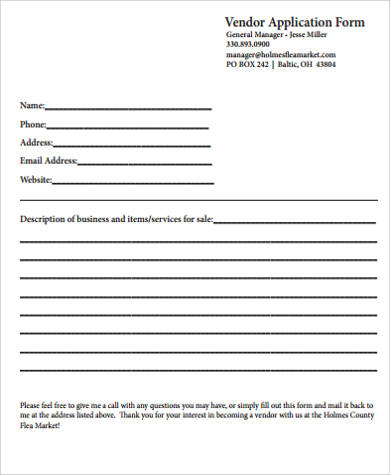 example of vendor application form