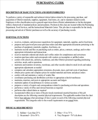 purchasing clerk job description pdf