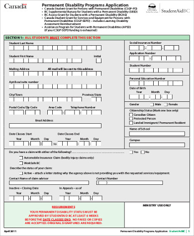 permanent disability application form