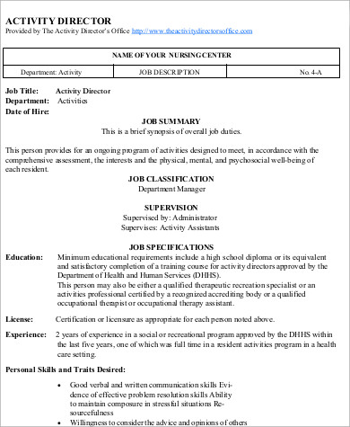 Activities director job qualifications