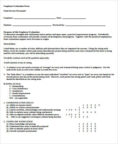 example of employee evaluation form