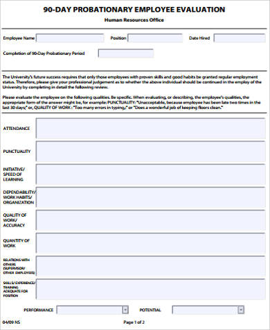 90 day employee evaluation form