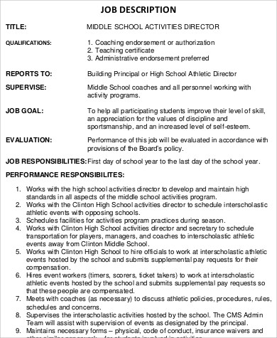 school activity director job description