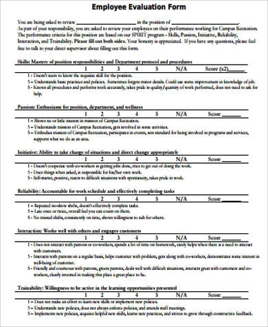 free printable employee evaluation form
