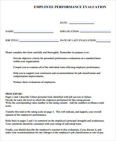 employee performance evaluation form pdf