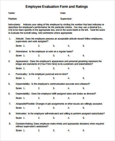sample employee evaluation form