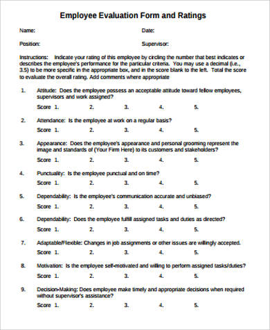 FREE 9+ Employee Evaluation Form Samples in PDF | MS Word