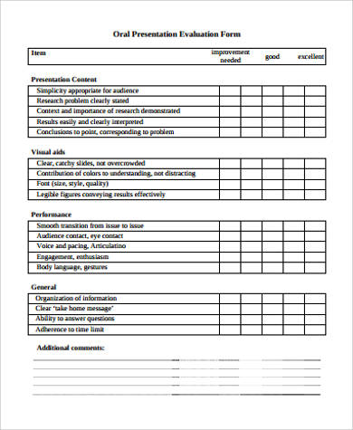 oral presentation evaluation form