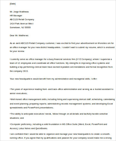 Free 6 Sample Office Manager Cover Letter Templates In Ms Word Pdf