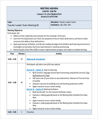 worksheet weekly together teacher Agenda  9  Word, Team  in Examples PDF Meeting Sample