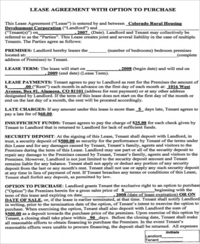 home lease purchase agreement