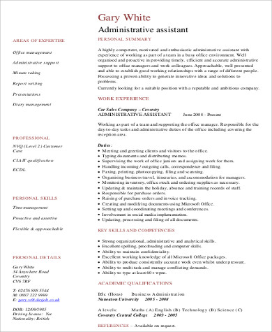 assistant administrative resume
