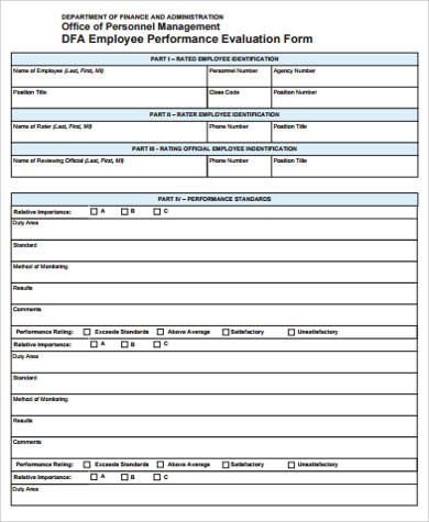 best employee performance evaluation form