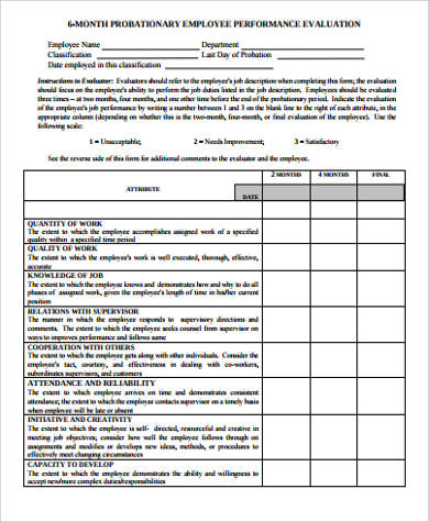 6 month probationary employee performance evaluation form