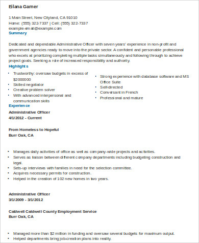 administrative officer resume example