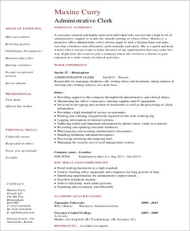 FREE 30 Sample Administrative Resume Templates In MS Word PDF